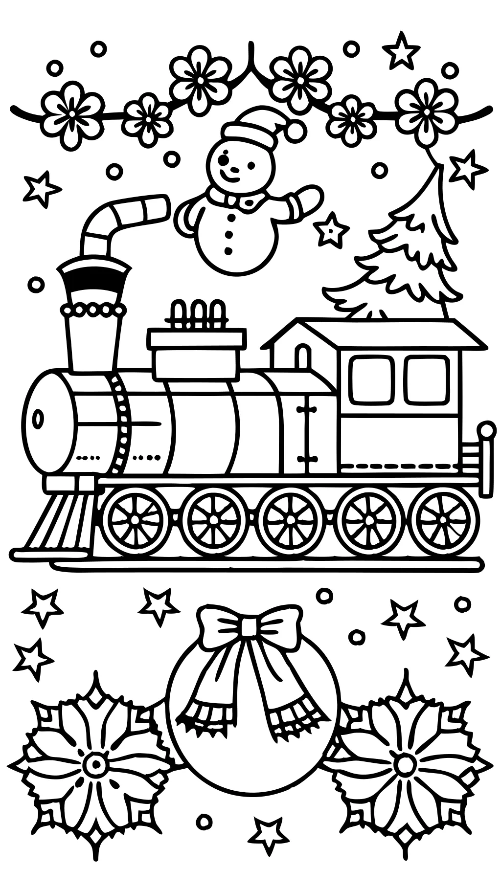 Página para colorear del tren de Navidad